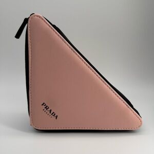 Prada Beauty Triangular Cosmetic Pouch Pink & Black Brand New